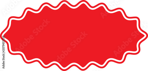 Red wavy oval badge shape with a white outline isolated on transparent background