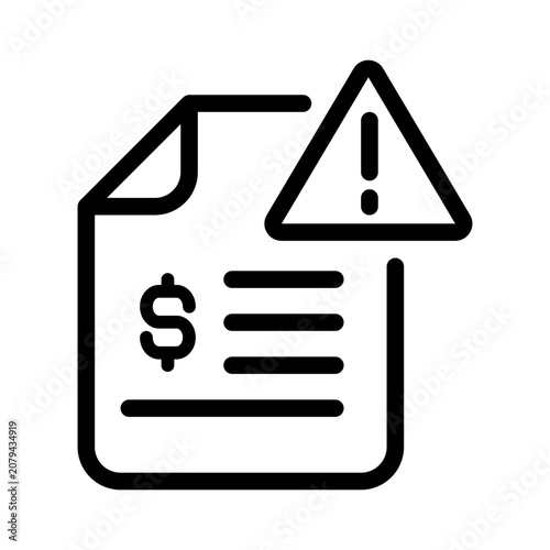 Important invoice alert with a warning notification in minimalist thin line icon.