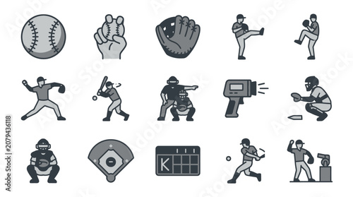 Obraz na płótnie Baseball players and equipment icons set.