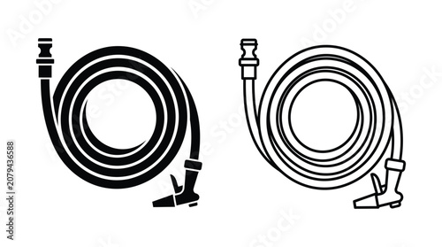 Fotografie Coiled garden hose silhouette on a white background vector illustration