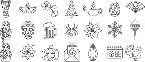Canvastavla Holiday, cultural, and celebration icon set featuring seasonal decor, music, foo