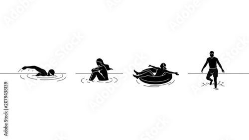 Bild auf Leinwand Person learning to surf with a boogie board step by step Vector