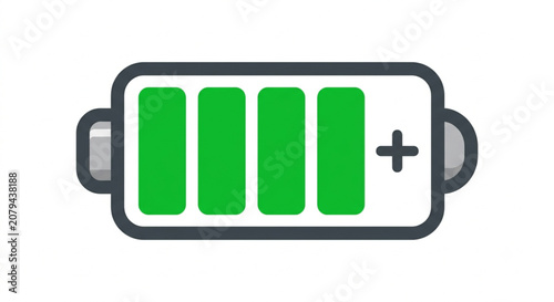Horizontal full green battery icon with plus sign vector illustration