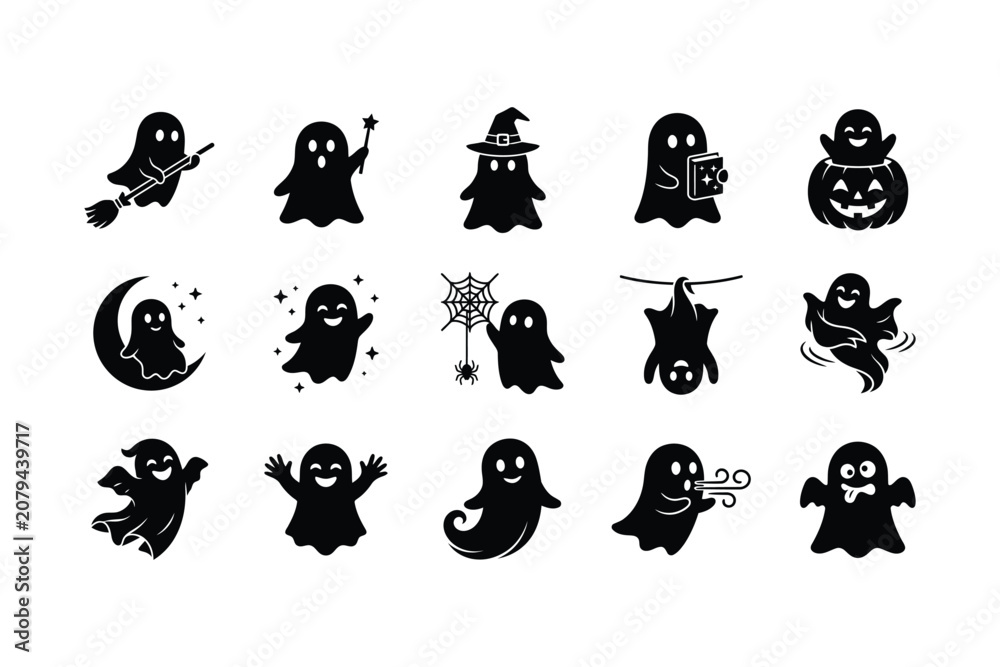 Obraz premium Halloween ghosts icon set spooky ghost silhouettes for halloween decorations and party supplies
