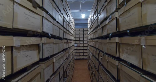 Document storage. Shelving units with folders and boxes.