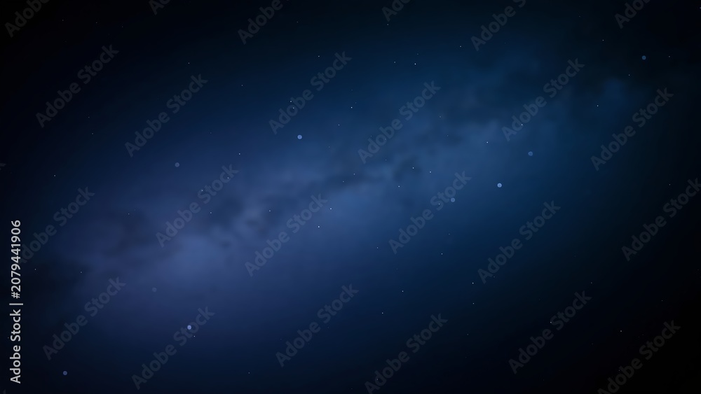 Fototapeta premium Stunning dark blue night sky filled with glowing stars and a faint milky way galaxy nebula cloud