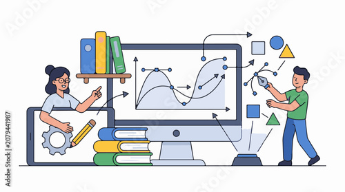 Digital illustration of learning and creating with technology and design tools