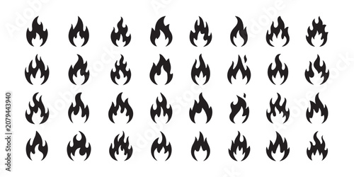 Bild auf Leinwand Fire flame icons set black silhouettes for logotype design identity and web interface elements