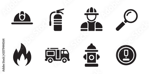 Konstfotografi Professional firefighting equipment and safety gear flat glyph icon set for emergency services