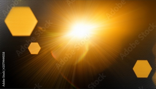Realistic Sunlight Lens Flare With Warm Yellow Glow And Hexagonal Reflections On Transparent Background Perfect For Photo Edits Overlays Ui Effects And Bright Design Accents