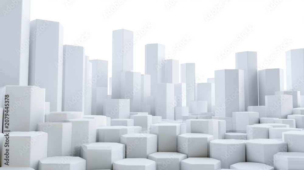 Fototapeta premium White Hexagonal Blocks of Varying Heights Creating a Modern Architectural Landscape in Minimalist Style