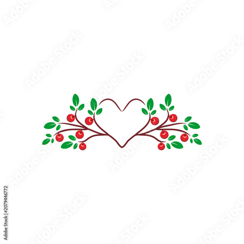 Heart Shaped Branch Arrangement with Berries Illustration