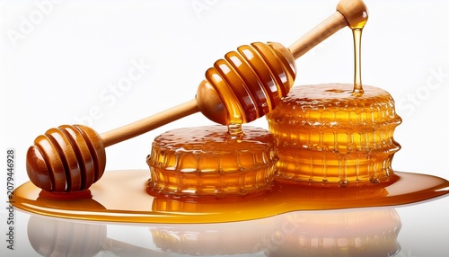 Set Of Honey Dippers With Honey Dripping And Still Isolated Png