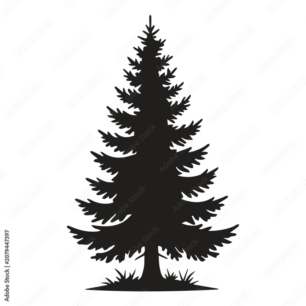 Obraz premium Pine Tree Silhouette Icon, Evergreen Forest Tree Vector Illustration for Nature Design