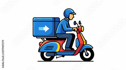 Delivery person on a scooter with a blue cargo box