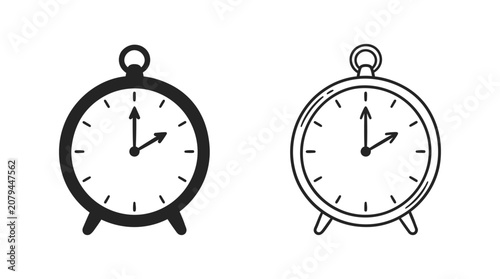 Obraz na plátne Classic Table Clock Line Art Two Views On White Background