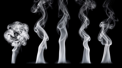 Realistic White Smoke Collection Isolated on Black Background
