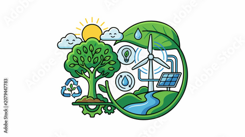 Environmental graphic showing renewable energy nature and recycling