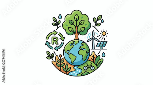 Earth with tree recycling renewable energy and bicycle