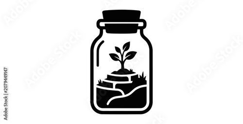 Plant in Glass Jar Vector Illustration