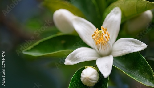 Orange Tree White Fragrant Flowers And Buds Macro Azahar Blossom