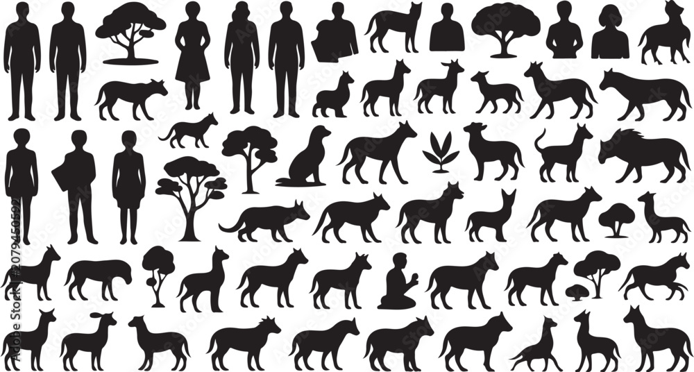 Obraz premium Flat design dog cat silhouette