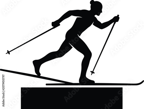 Silhouette Of Cross Country Skier On Pedestal Black Vector Illustration With Transparent Background cross-country skiing athlete winter sports