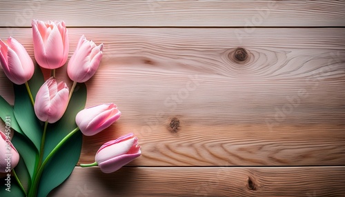 Pink Tulip On A Wooden Background A Tulip Bud Pink Petals And A Watercolor Photo A Photo Of A Flower For A Postcard Print And Screensaver