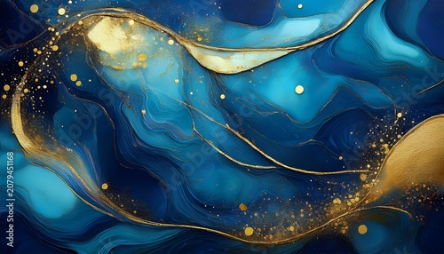 Abstract Blue Textured Background With Gold Accents And Specks