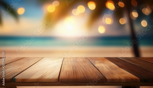 the table on a beach background bokeh sunlight generative ai
