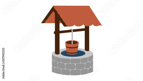 Water well with bucket graphic vector illustration, construction