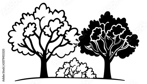 Trees and bush landscape silhouette nature graphic with landscape