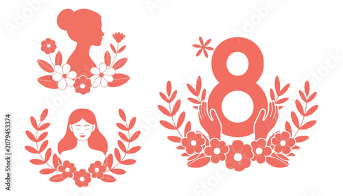 International women day eight number floral graphic icon