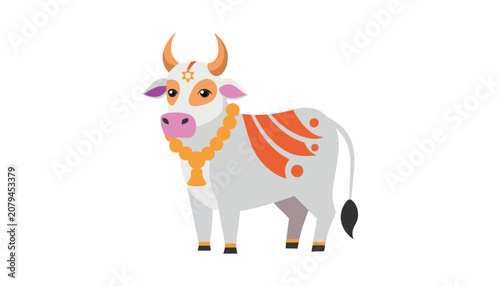 Sacred cow illustration with traditional decorations, decoration
