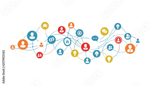 Network connection icons representing global business communication