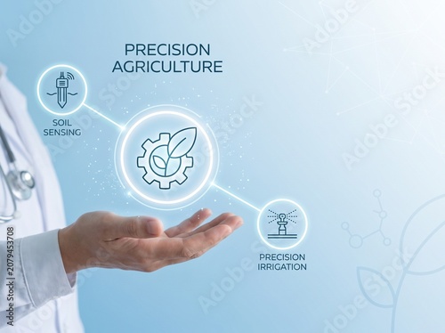 Precision Agriculture Concept Showcasing Modern Farming Technology with Medical and Scientific Symbols