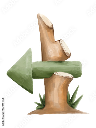 Watercolor Hand Painted Arrow in Tree on White Background