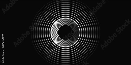 Create a bold look with a centric circle background featuring vector graphics of sound waves.