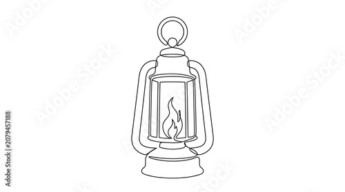 A simple black and white line art illustration of a vintage kerosene lantern.