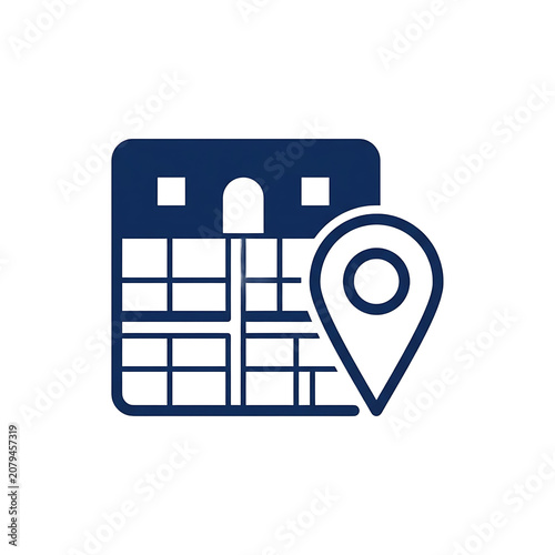 Blue Minimalist City Map Icon with Location Pin Marker for Navigation and GPS Tracking Services