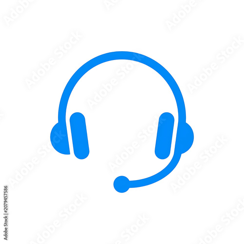 Blue Headset with Microphone Icon for Customer Support and Call Center Services on White Background