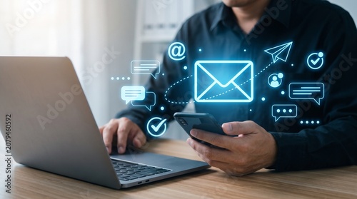 Canvastavla Man using smartphone and laptop for email communication