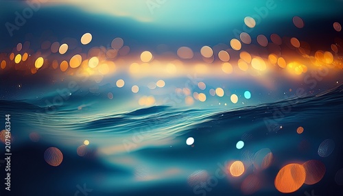 Abstract And Blurred Ocean With Defocused Lights