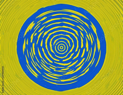 geometric blue and yellow optical illusion pattern