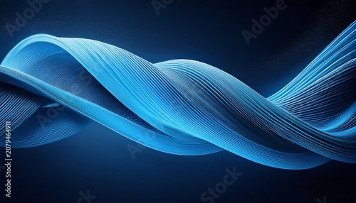 abstract 3d blue wavy tube on dark background with dust and film grain