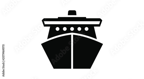 Black and white ferry boat front view icon