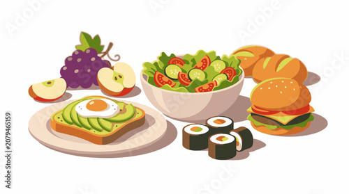 A collection of delicious and colorful food items arranged together
