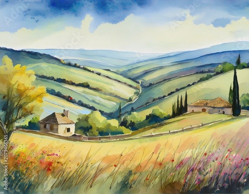 watercolor valley vista