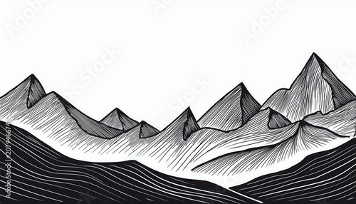 hand drawn mountain range black and white mountains