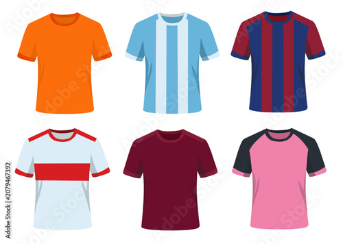 International Football Jersey Collection with Various Team Designs in Flat Vector Style for Sports Apparel